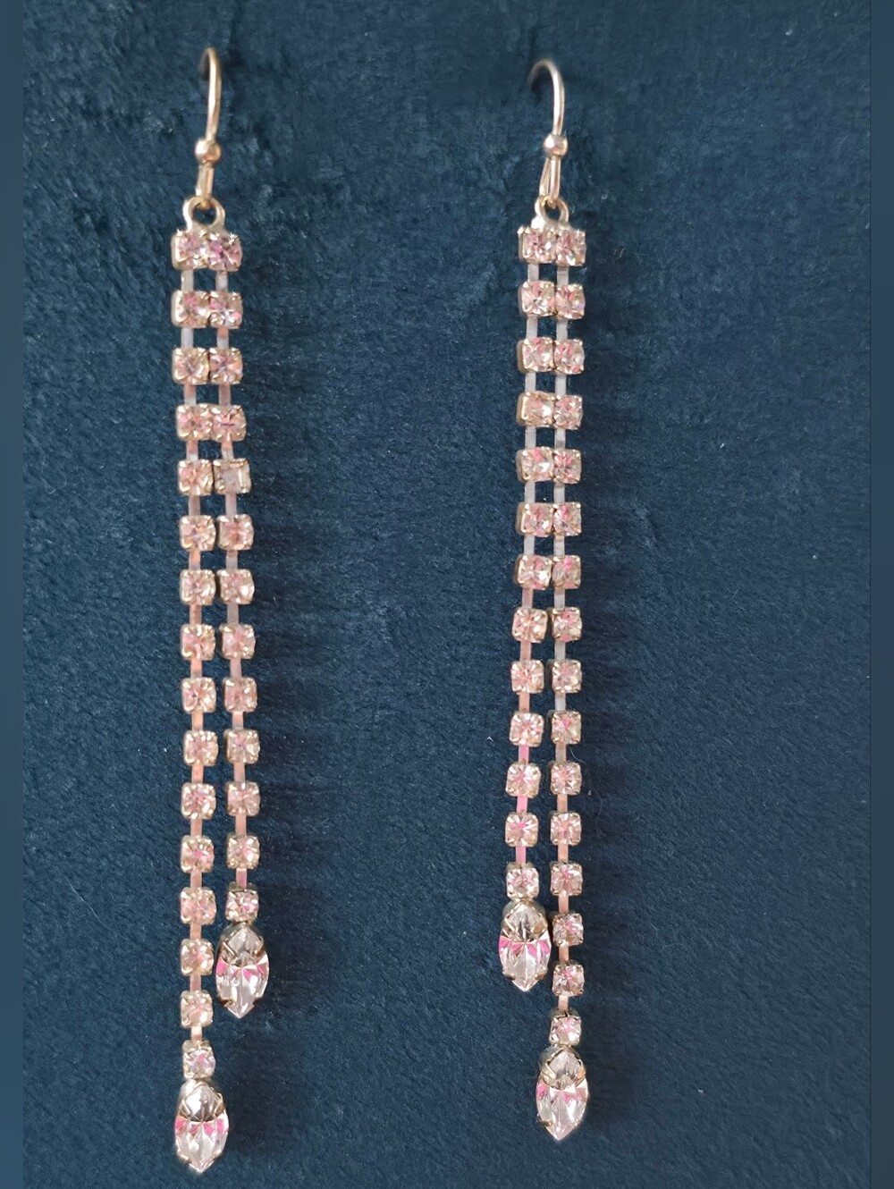 Vintage Silver Rhinestone Double Strand Waterfall Drop Duster Earrings